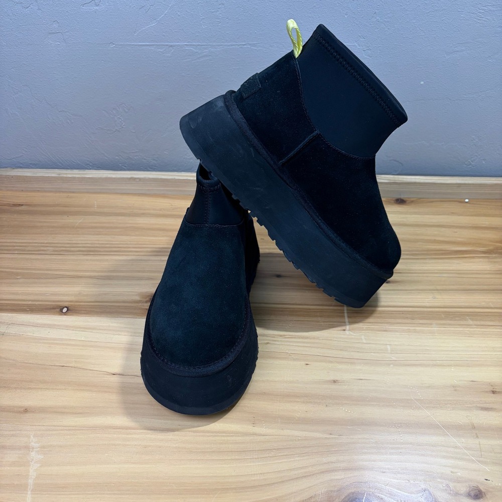 UGG‎ Classic Ultra Mini Platform Black Suede Neoprene Ankle Boots 7 1135092